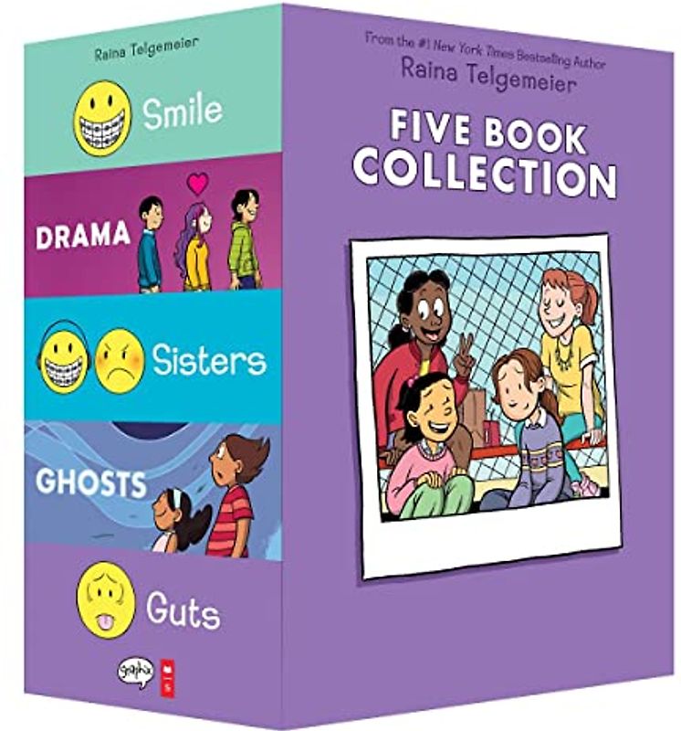 Raina Telgemeier Five Book Collection: Smile, Drama, Sisters, Ghosts, Guts