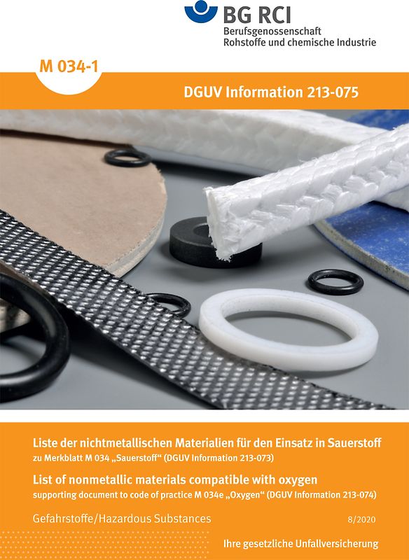 M 034-1 - Liste der nichtmetallischen Materialien für den Einsatz in Sauerstoff (DGUV 213-075)