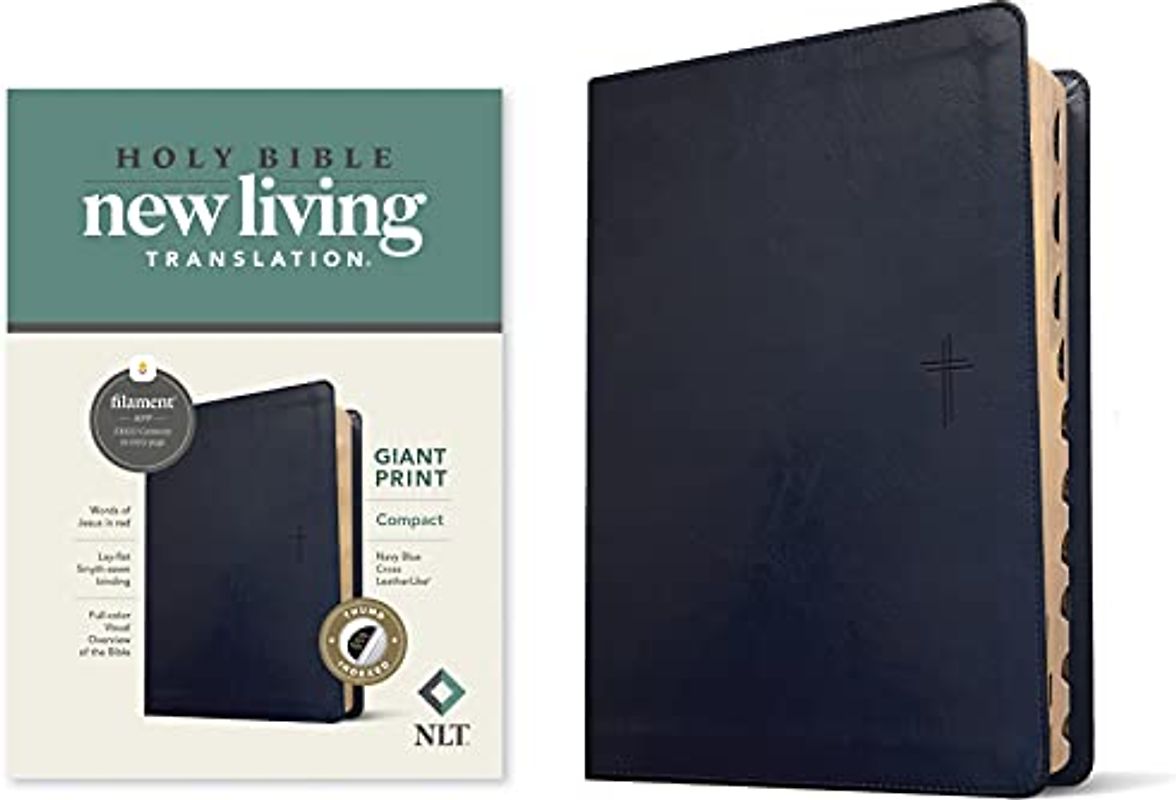 NLT Compact Giant Print Bible, Filament Enabled (Leatherlike, Navy Blue Cross, Indexed, Red Letter)