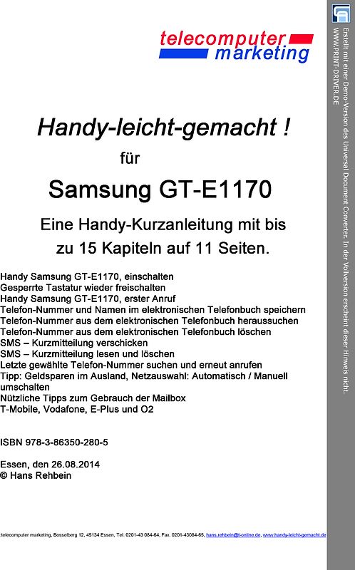 SAMSUNG GT-E1170 leicht-gemacht. Handy-leicht-gemacht für SAMSUNG GT-E1170