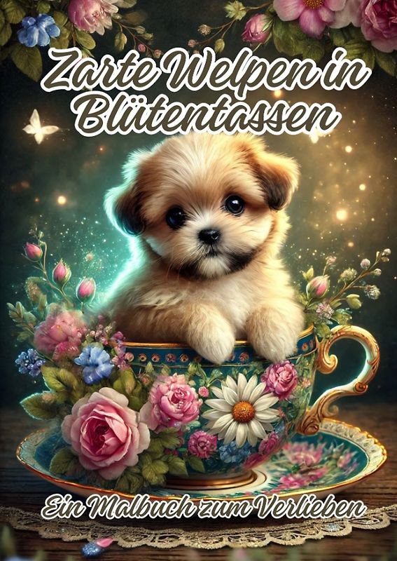 Zarte Welpen in Blütentassen