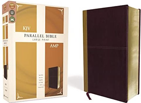 KJV, Amplified, Parallel Bible, Large Print, Leathersoft, Tan/Burgundy, Red Letter: Two Bible Versions Together for Study and Comparison