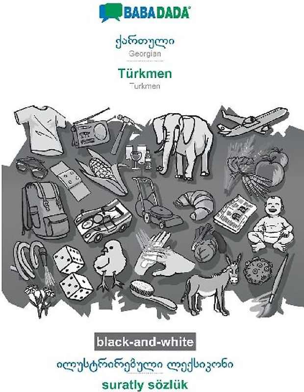 Georgian (in georgian script) - Türkmen, visual dictionary, BW