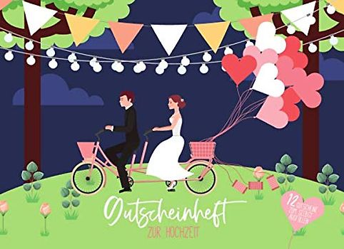 Gutscheinheft zur Hochzeit: kleines Gutscheinbuch als Geschenk für das Hochzeitspaar mit 12 vollfarbigen Blanko Gutscheinen zum selbst Ausfüllen, rosa / pink / grün / weiß