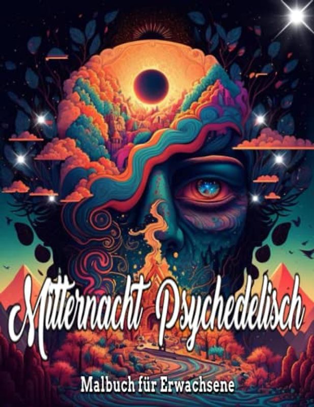Mitternacht Psychedelisch Malbuch für Erwachsene: Psychedelische Malbuch für Frauen/Fantasy Psychedelic Malvorlagen, Mit dunkler Fantasie,