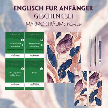 Englisch für Anfänger Geschenkset - 4 Bücher (mit Audio-Online) + Marmorträume Schreibset Premium