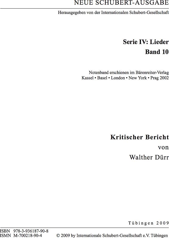 Neue Schubert-Ausgabe. Kritische Berichte / Lieder 10