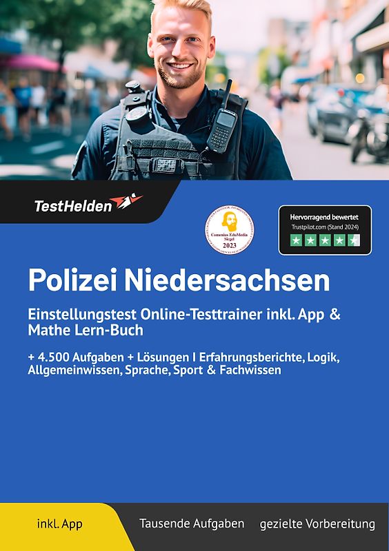 Polizei Niedersachsen: Einstellungstest Online-Testtrainer inkl. App & Mathe Lern-Buch | + 4.500 Aufgaben + Lösungen I Erfahrungsberichte, Logik, Allgemeinwissen, Sprache, Sport & Fachwissen