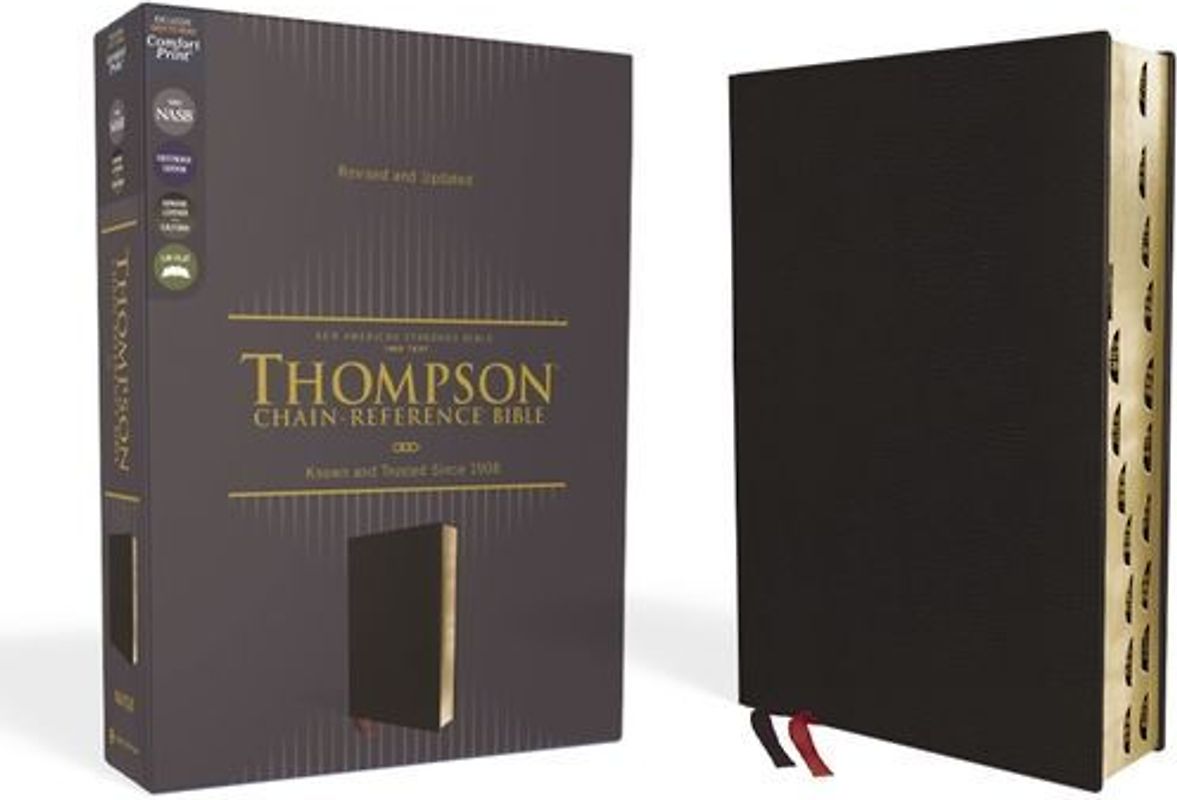 Nasb, Thompson Chain-Reference Bible, Genuine Leather, Calfskin, Black, 1995 Text, Red Letter, Thumb Indexed, Comfort Print