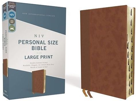Niv, Personal Size Bible, Large Print, Leathersoft, Brown, Red Letter, Thumb Indexed, Comfort Print