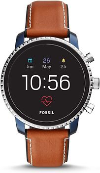 Fossil Explorist HR 45 mm bleu Bracelet cuir marron clair [Wi-Fi, 4e génération]