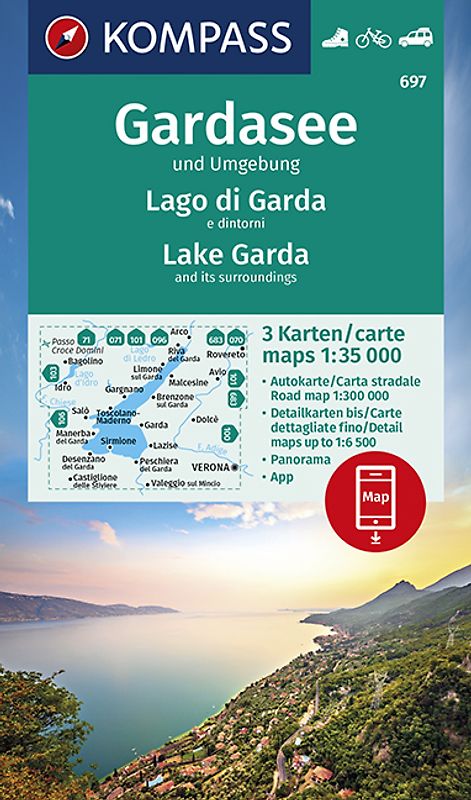 KOMPASS Wanderkarten-Set 697 Gardasee und Umgebung - Lake Garda and its surroundings - Lago di Garda e dintorni (3 Karten) 1:35.000