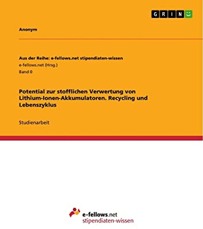 Potential zur stofflichen Verwertung von Lithium-Ionen-Akkumulatoren. Recycling und Lebenszyklus