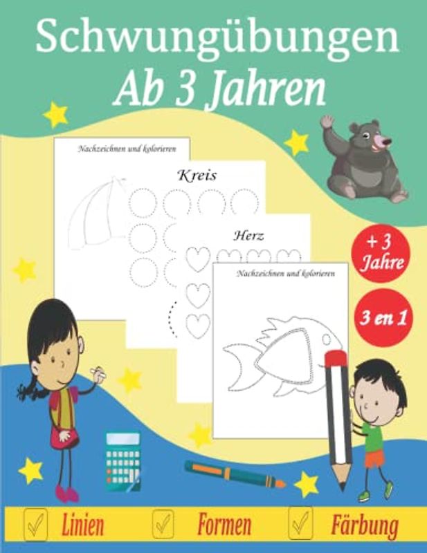 Schwungübungen Ab 3 Jahren: Linien, Formen und Färbung. Schreibübungen Vorschule Übungsheft ab 3 Junge und Mädchen. Übungsheft Mit Schwungübungen für Kindergarten und Grundschule...