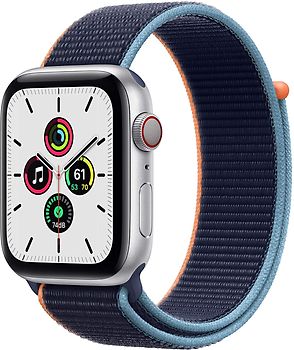 Apple Watch SE 44 mm boîter aluminium argent et boucle Sport marine intense [Wi-Fi + Cellulaire]