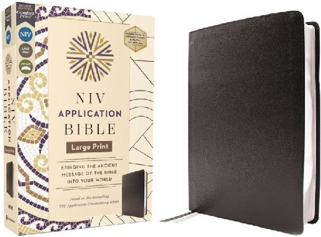 NIV Application Bible, Large Print, European Bonded Leather, Black, Red Letter, Comfort Print