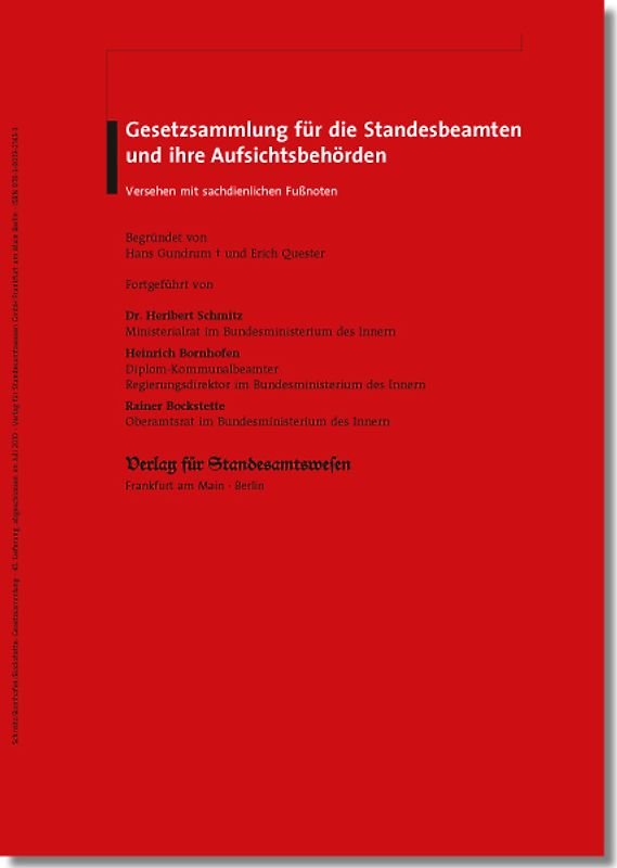 Gesetzsammlung für die Standesbeamten und ihre Aufsichtsbehörden