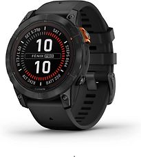 Image of Garmin Fenix 7 Pro 47mm leigrijs met een zwart siliconen polsband [Wi-Fi, Solar Edition] (Refurbished)