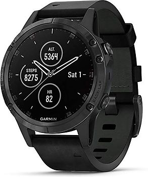 Garmin Fenix 5 Plus 47 mm noir au bracelet en cuire noir[Wifi, Saphir Edition]
