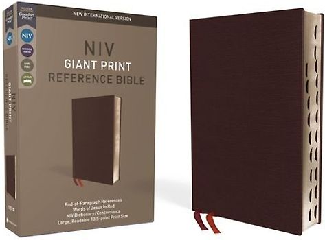 NIV, Reference Bible, Giant Print, Bonded Leather, Burgundy, Red Letter Edition, Indexed, Comfort Print