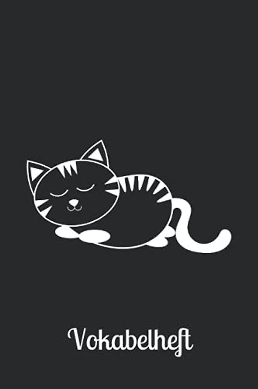 Vokabelheft: Katze schwarz weiß Katzenmotiv Tiere Tiermotiv schwarzes Vokabelheft 2 Spalten 6x9Zoll (ca A5) für Vokabeln zum Sprachen lernen ... ) liniertes Buch,120 Seiten, Softcover