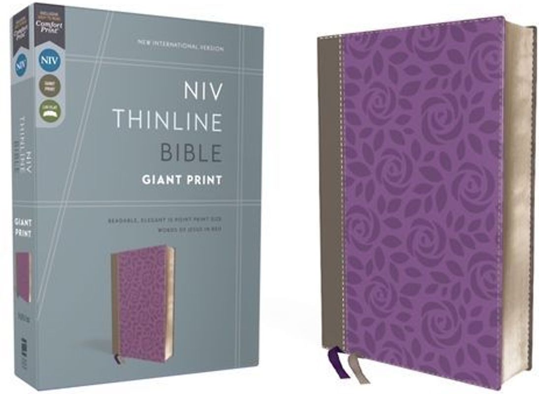NIV, Thinline Bible, Giant Print, Imitation Leather, Gray/Purple, Red Letter Edition