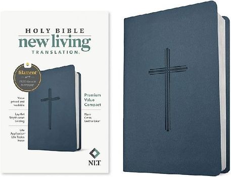 NLT Premium Value Compact Bible, Filament Enabled (Leatherlike, Navy Cross)