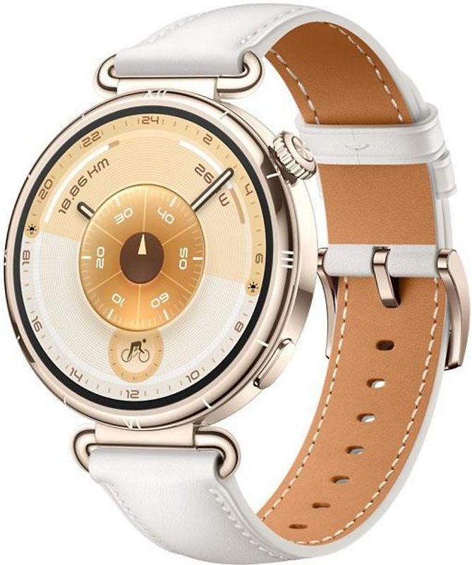 Huawei Watch GT 6 41 mm boîtier en acier inoxydable or avec bracelet en cuir blanc