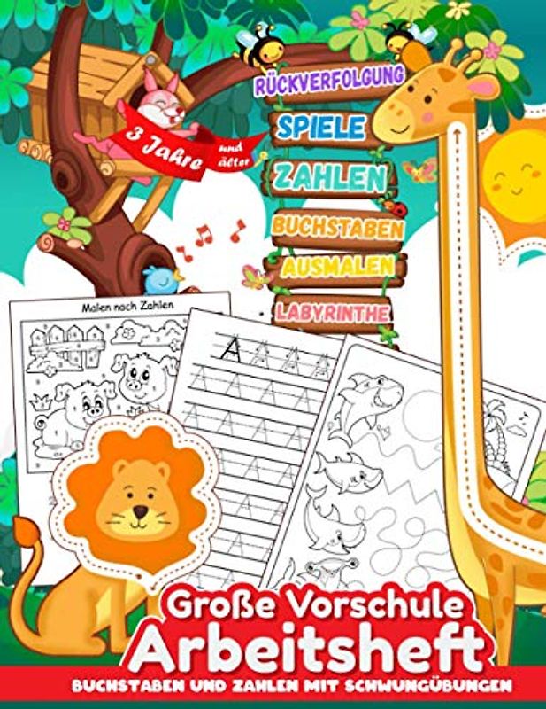 Buchstaben und Zahlen mit Schwungübungen: Große Vorschule Arbeitsheft - A4 Vorschule Übungshefte / Spielend einfach Zahlen und Buchstaben lernen plus ... Übungsheft für den Kindergarten und Vorschule