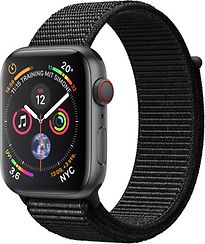 Apple Watch Series 4 44 mm bo&icirc;tier en aluminium gris sid&eacute;ral avec Boucle Sport noir [Wifi+Cellular]