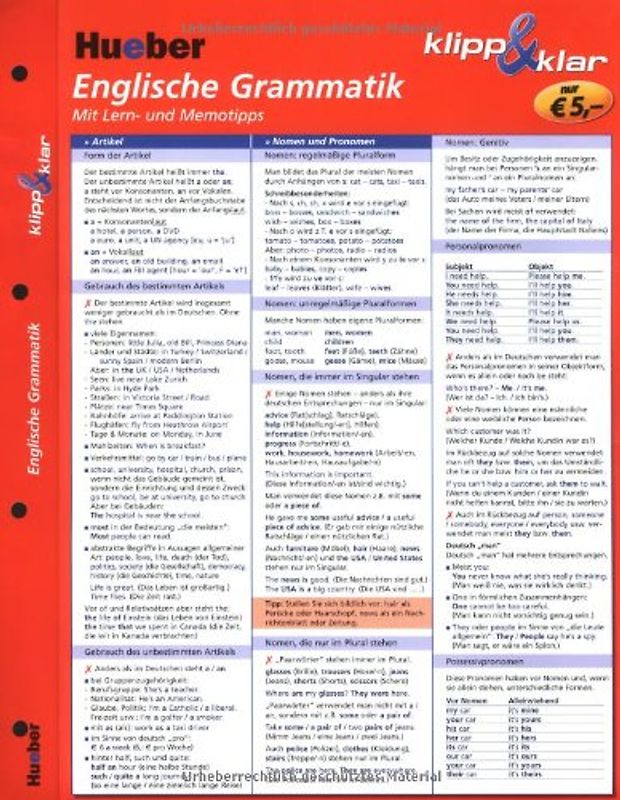 Englische Grammatik klipp & klar. Übersichtstabellen zum Nachschlagen