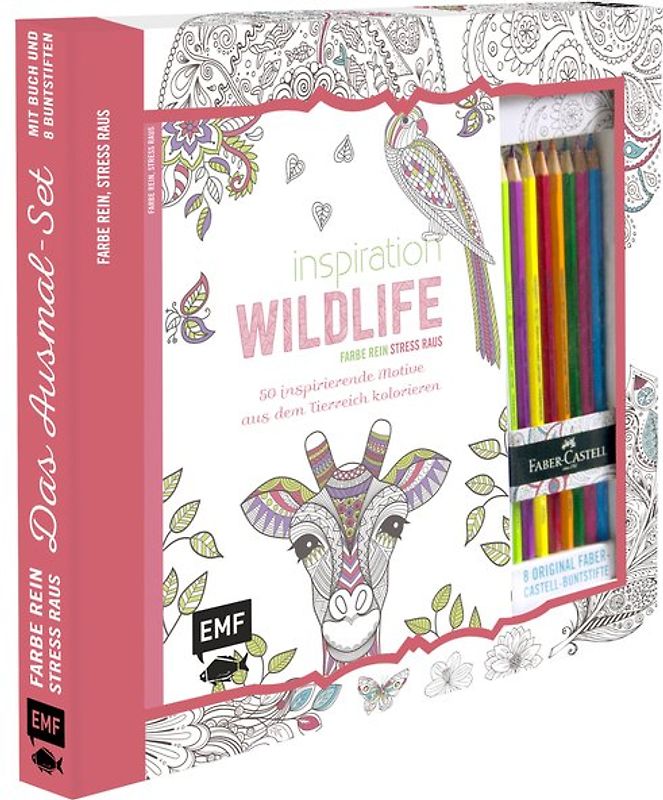 Kreativ-Set Farbe rein, Stress raus: Inspiration Wildlife – 50 inspirierende Motive aus dem Tierreich kolorien