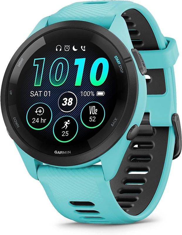 Garmin Forerunner 265 46 mm turquoise/noir et bracelet en silicone turquoise/noir