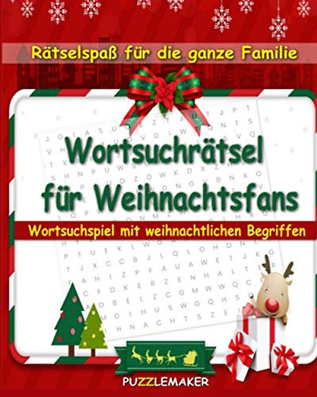 Wortsuchrätsel für Weihnachtsfans: Wortsuchspiel mit weihnachtlichen Begriffen. Rätselspaß für die ganze Familie