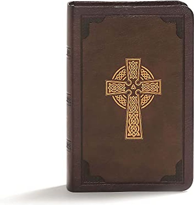 CSB Large Print Compact Reference Bible, Celtic Cross Brown Leathertouch