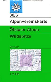 Ötztaler Alpen, Wildspitze. Skirouten - Topographische Karte 1:25000