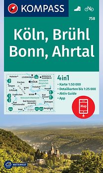 KOMPASS Wanderkarte 758 Köln, Brühl, Bonn, Ahrtal 1:50.000