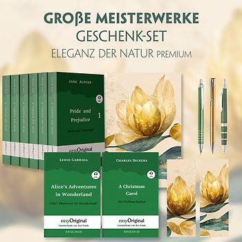 Große Meisterwerke Geschenkset - 8 Bücher (Hardcover+ Audio-Online) + Eleganz der Natur Schreibset Premium