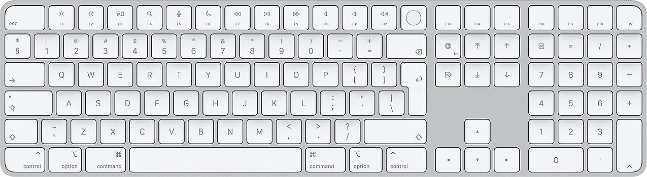 Apple Magic Keyboard mit Touch ID und Ziffernblock [englisches Tastaturlayout, QWERTY, Lightning] silber mit weißen Tasten