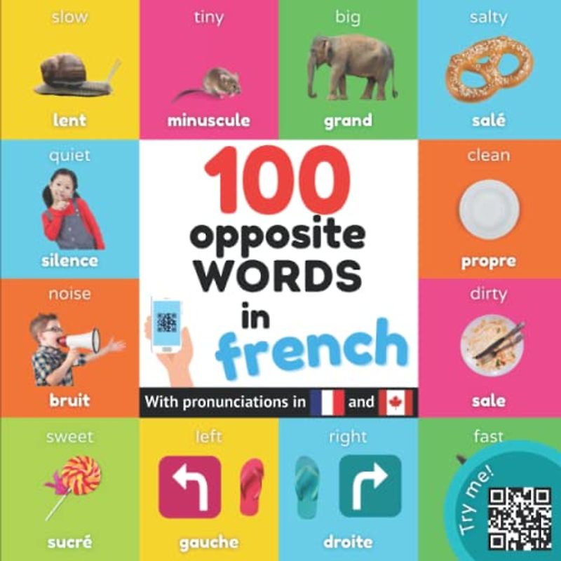 100 opposite words in french: Bilingual picture book for kids: english / french with pronunciations (Learn french)