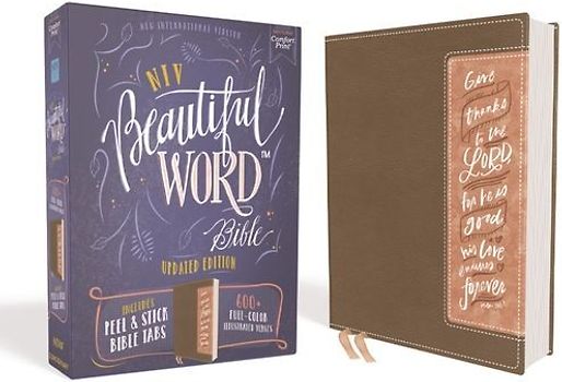 Niv, Beautiful Word Bible, Updated Edition, Peel/Stick Bible Tabs, Leathersoft, Brown/Pink, Red Letter, Comfort Print
