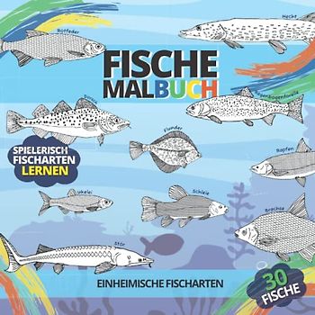 FISCHE MALBUCH | 30 einheimische Fischarten | spielerisch Fischarten lernen: Ausmalbuch für Kinder & Nachwuchsangler | 21,59 x 21,59 cm