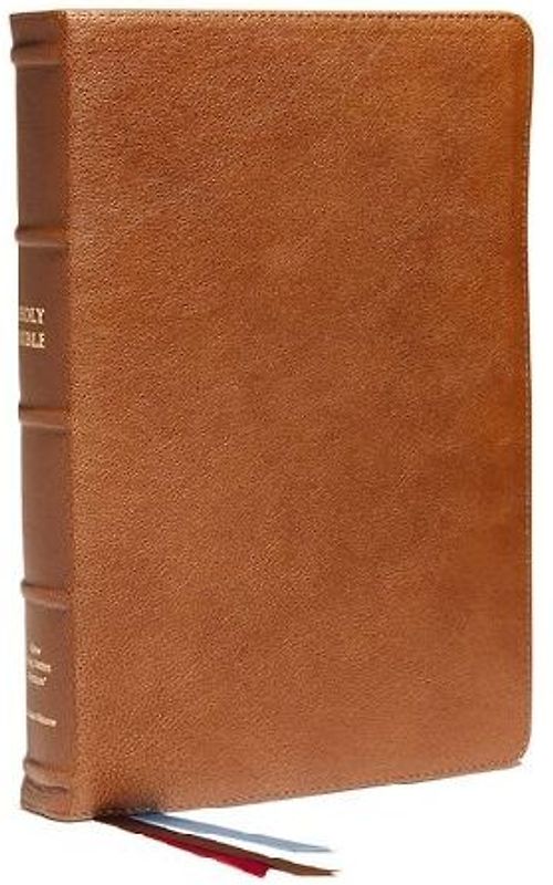 Nkjv, Reference Bible, Classic Verse-By-Verse, Center-Column, Premium Goatskin Leather, Brown, Premier Collection, Red Letter, Thumb Indexed, Comfort Print