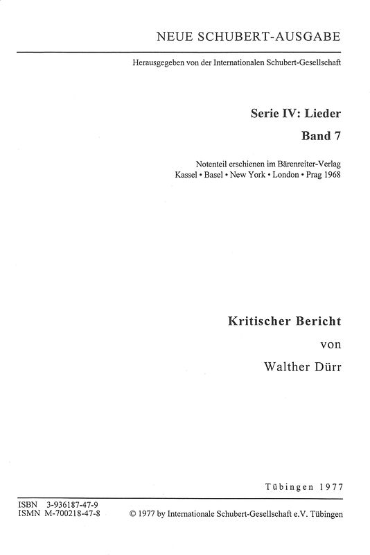 Neue Schubert-Ausgabe. Kritische Berichte / Lieder 7