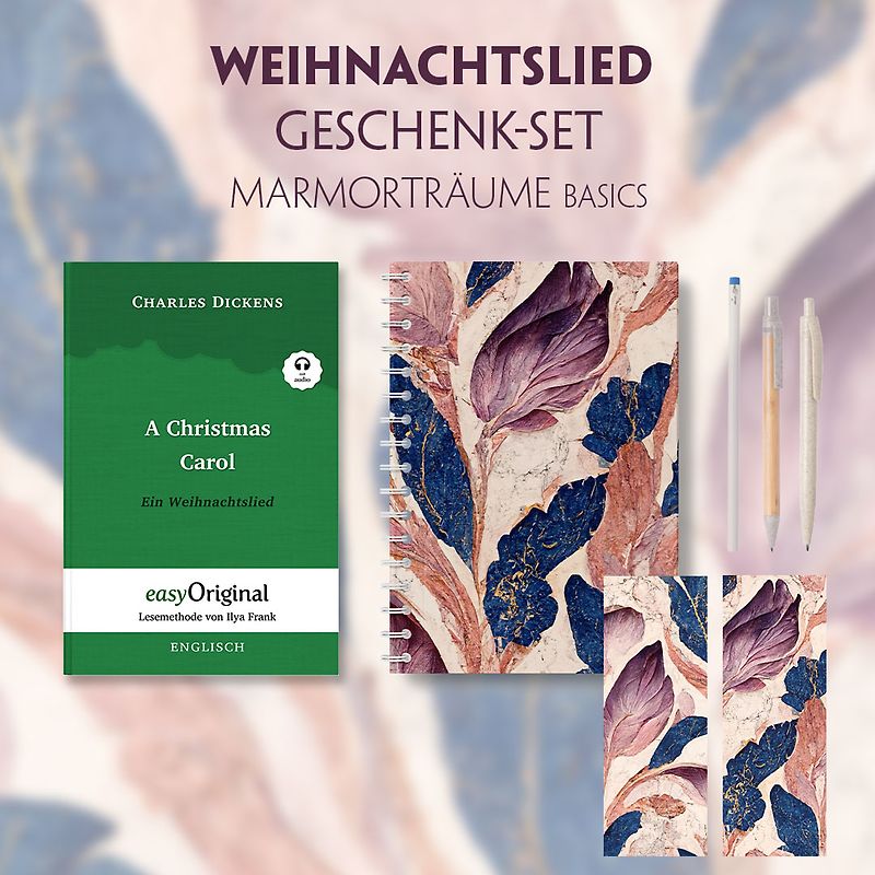 Ein Weihnachtslied Geschenkset (Softcover + Audio-Online) + Marmorträume Schreibset Premium