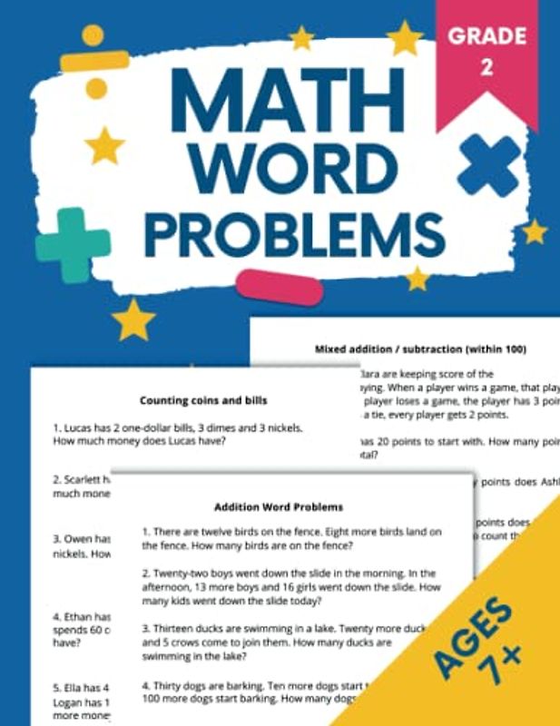 Math Word Problems for Ages 7+: Grade 1 and 2 Addition, Subtraction, Multiplication and Division Questions + Time, Measurement and Distance