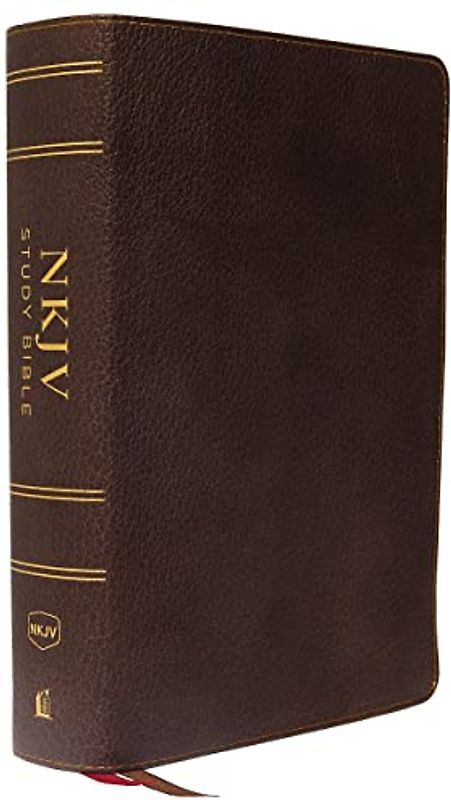NKJV Study Bible, Premium Calfskin Leather, Brown, Full-Color, Red Letter Edition, Indexed, Comfort Print