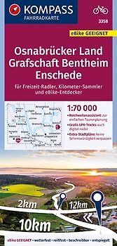 KOMPASS Fahrradkarte 3358 Osnabrücker Land, Grafschaft Bentheim, Enschede 1:70.000