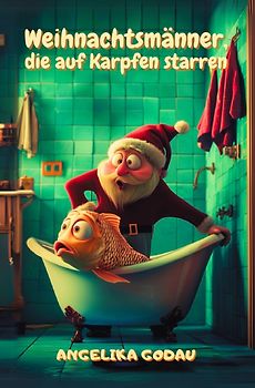 Weihnachtsmänner, die auf Karpfen starren