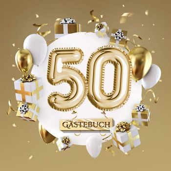 50 Gästebuch: Goldene Deko zum 50.Geburtstag - 50 Jahre Geschenk für Mann oder Frau - Partydeko Gold - Buch für Glückwünsche und Fotos der Gäste